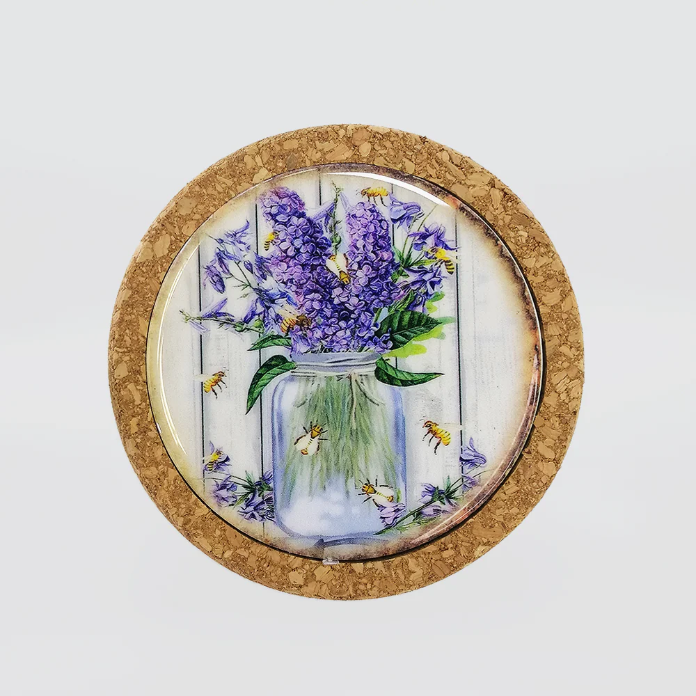 Round Colourful Floral Cork Coasters - Image 2