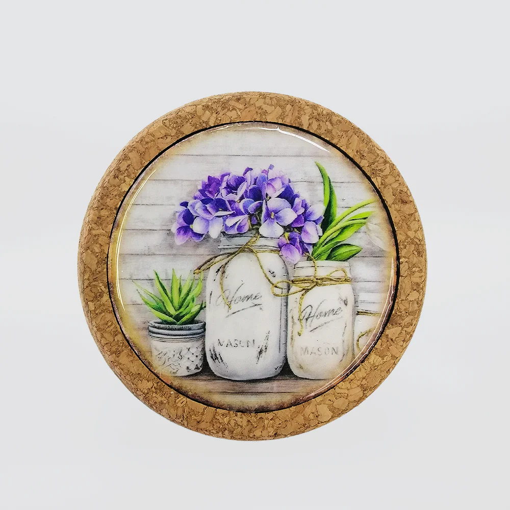 Round Colourful Floral Cork Coasters - Image 4