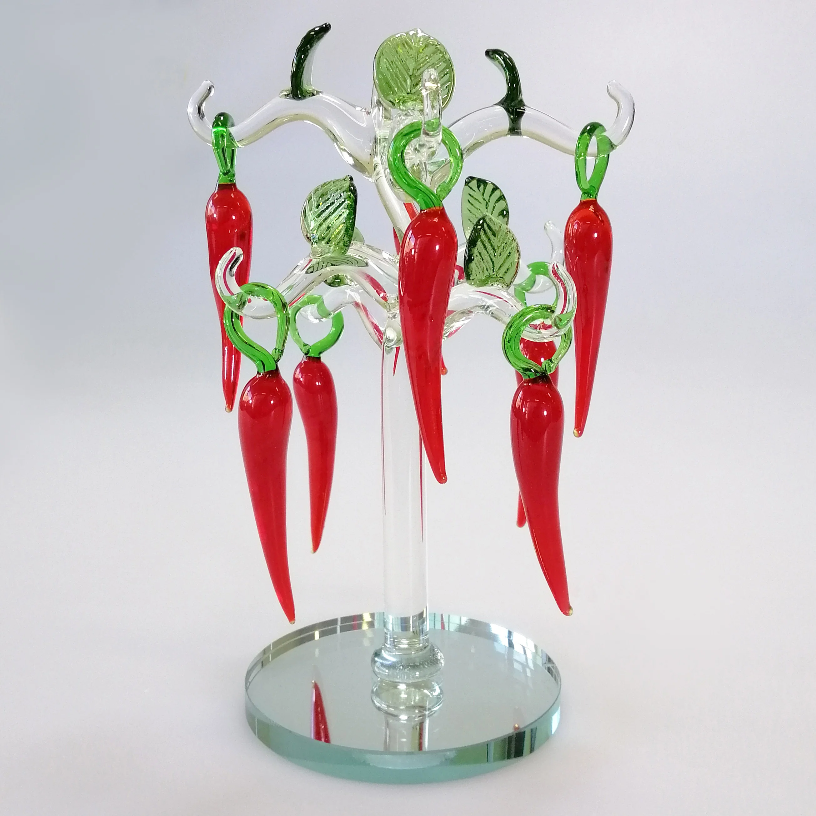 Shaped Glass Red Chilli Pepper Tree - Clear Trunk & Mirrored Base - Image 2