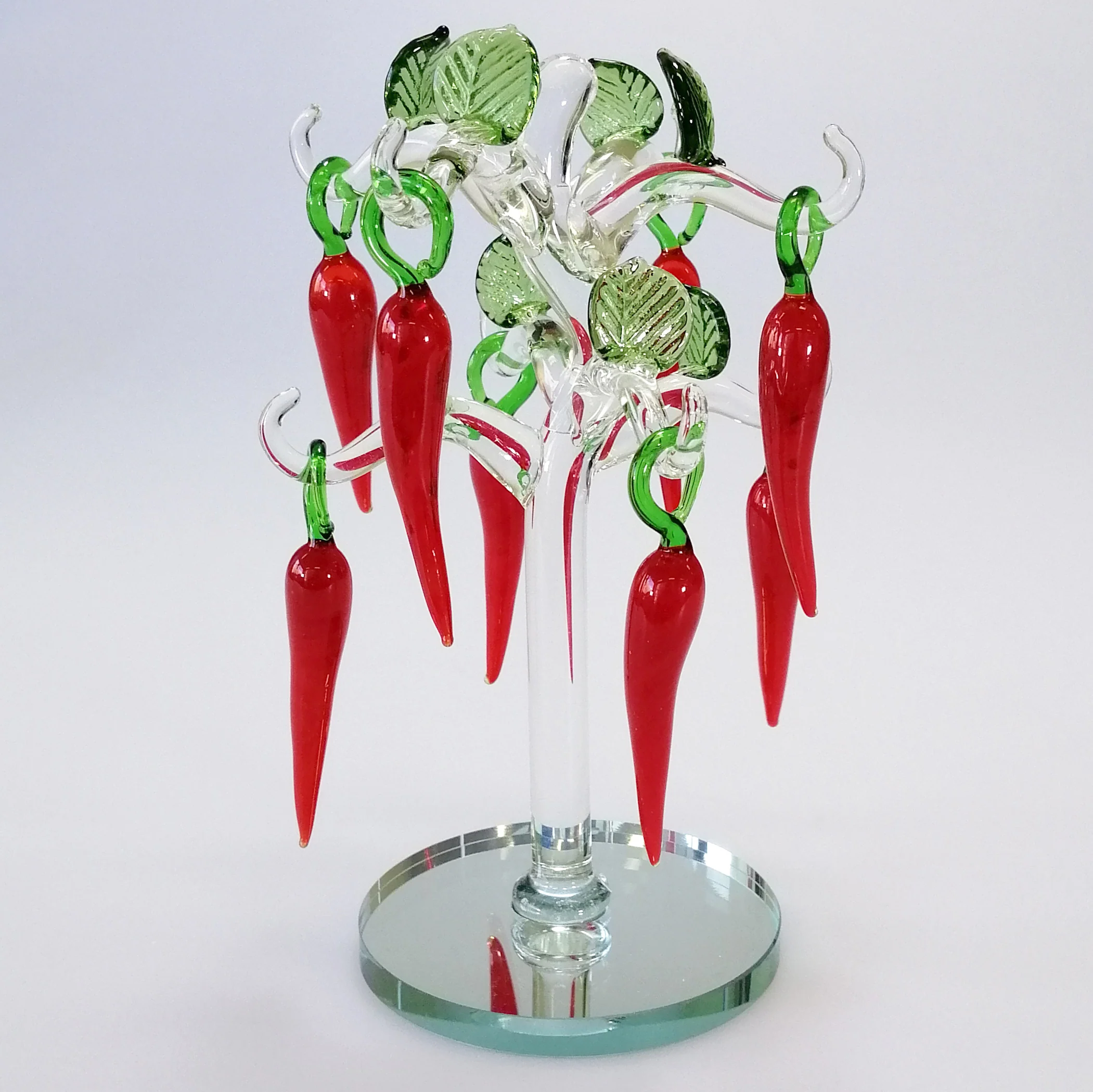 Shaped Glass Red Chilli Pepper Tree - Clear Trunk & Mirrored Base - Image 3