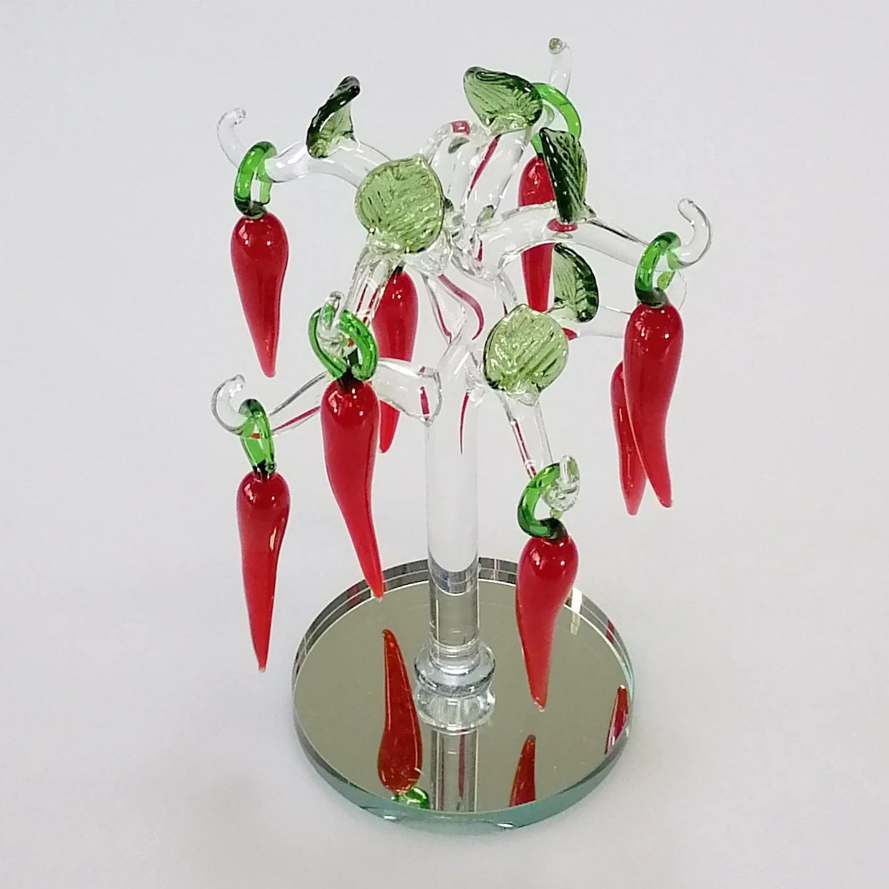 Shaped Glass Red Chilli Pepper Tree - Clear Trunk & Mirrored Base - Image 4