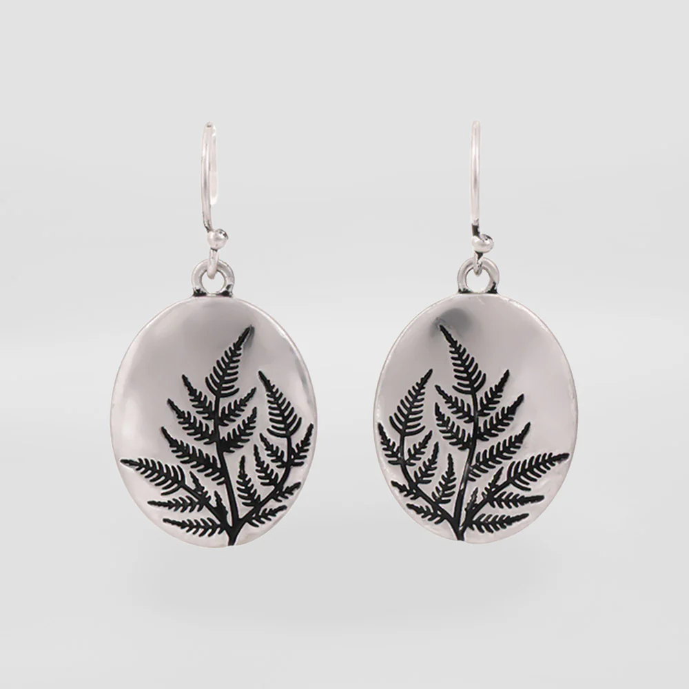 Silver Fern Oval Earrings