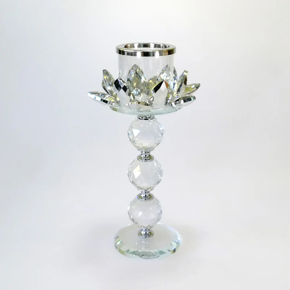 Silver Glass Flower Candle Stand - 23cm