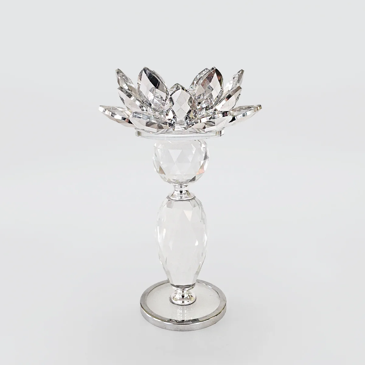 Silver Trim Crystal Candle Holder