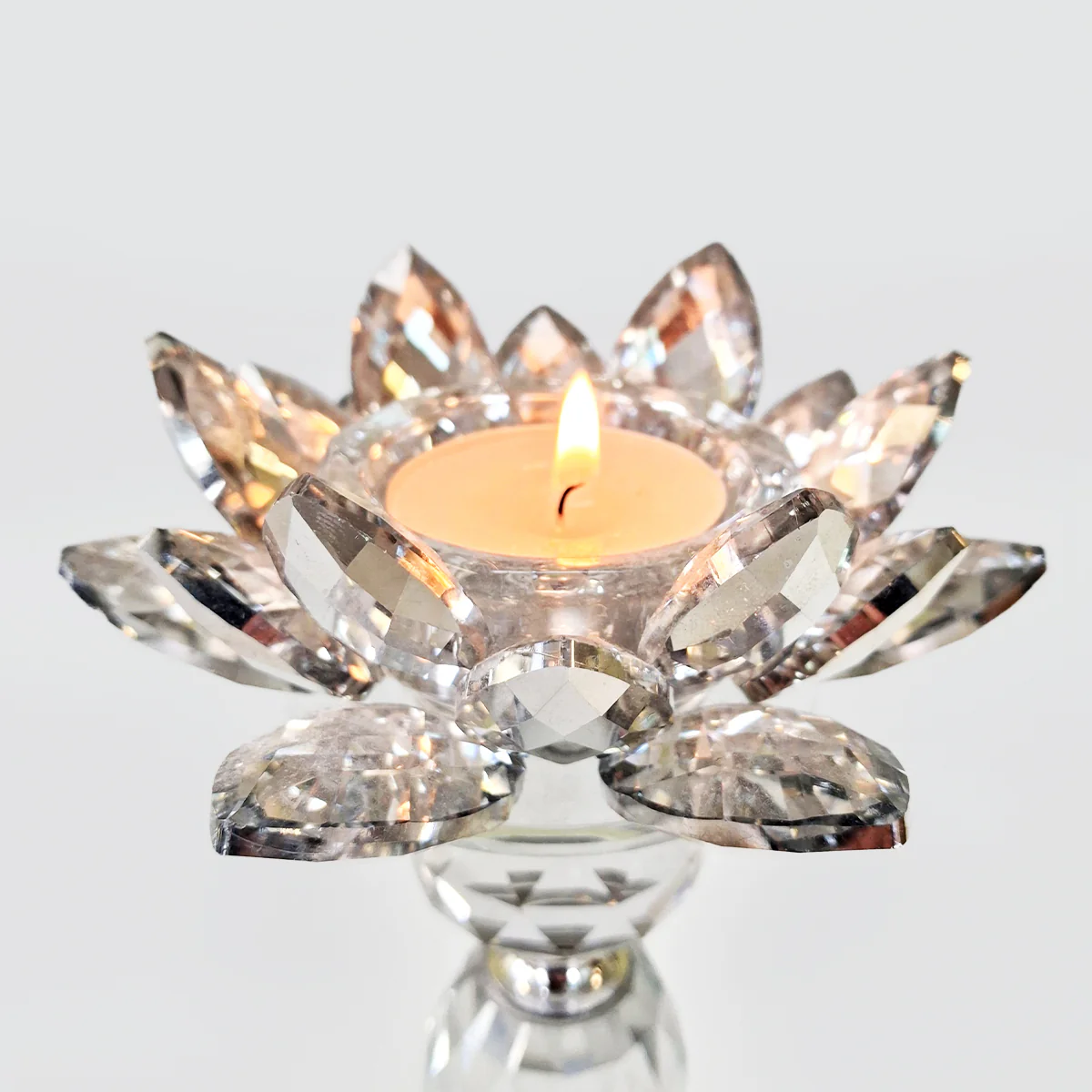 Silver Trim Crystal Candle Holder - Image 2