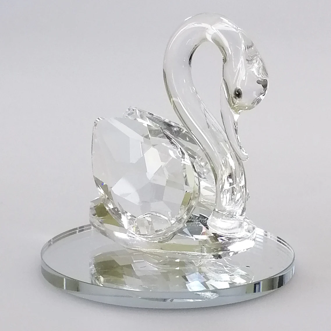 Small Cut Glass Swan on Round Mirror Base - Image 2