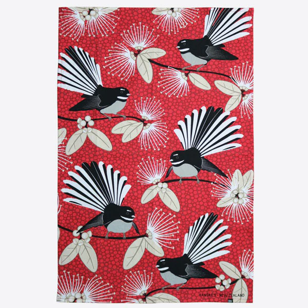 Tea Towel - Flirting Fantails - Red - Image 2