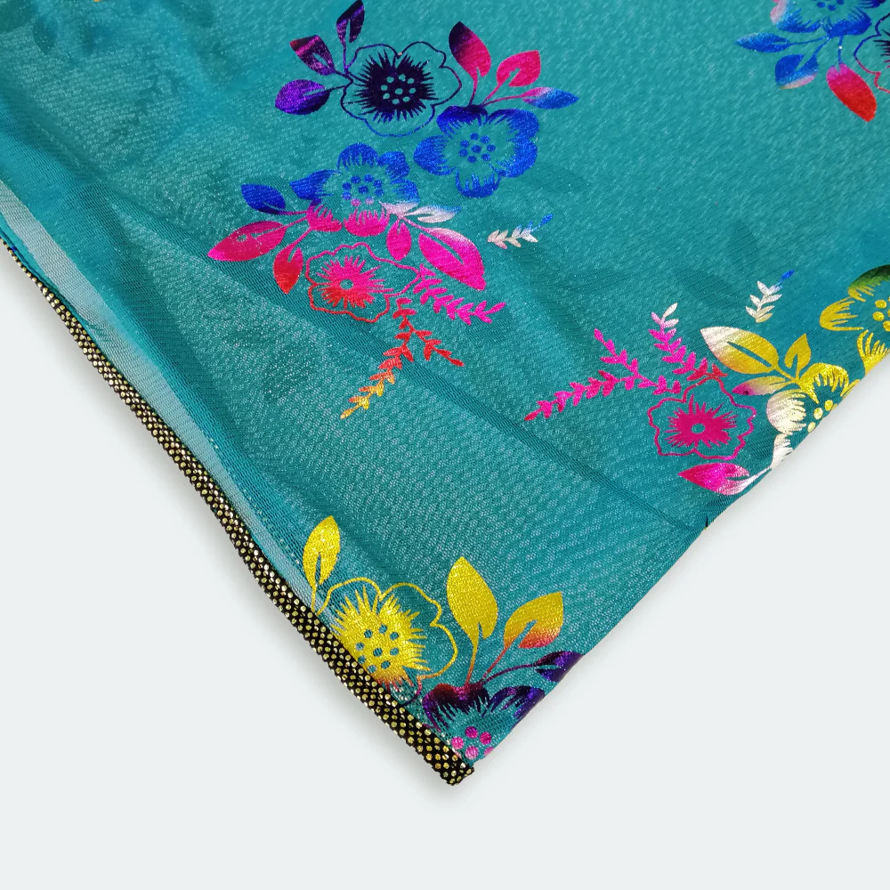 Triangle Floral Foil Net Scarf - Teal - Image 2