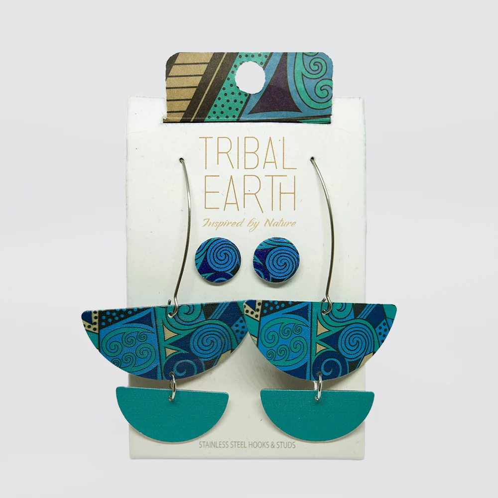 Tribal Earth - 'Blue Koru' Earrings Set