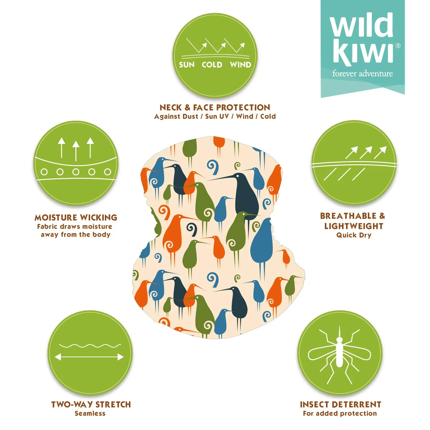 Wild Kiwi Multi-Use Bandana - Retro Kiwi - Image 3