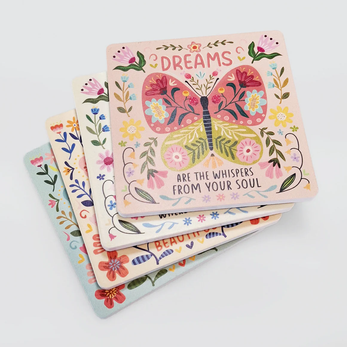 Wooden Coaster Set/4 - Bees & Butterflies