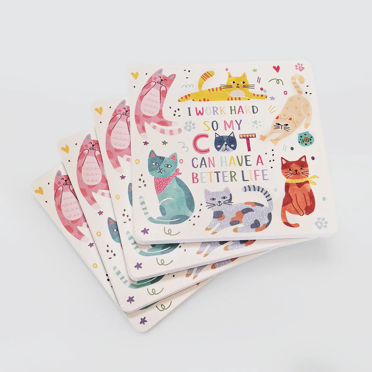 Wooden Coaster Set/4 - Cats - Image 2