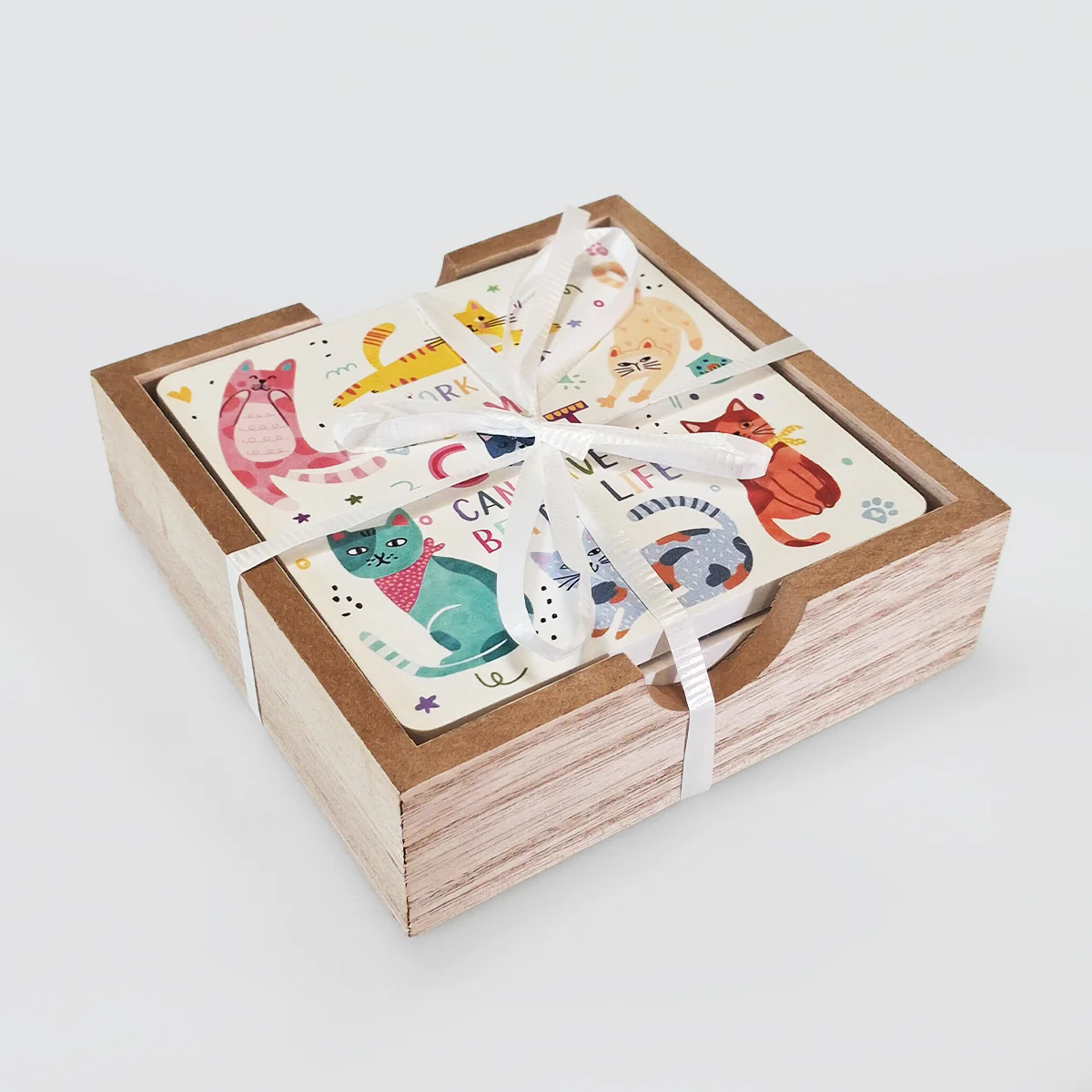 Wooden Coaster Set/4 - Cats - Image 3